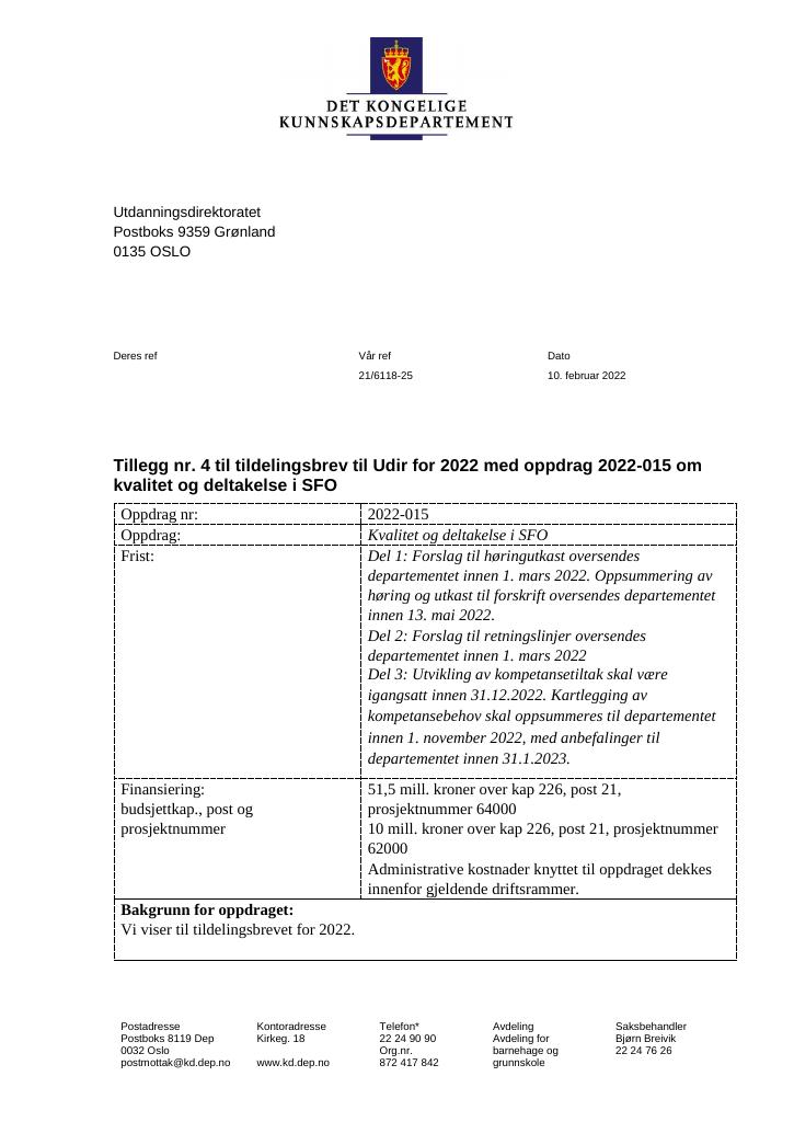 Tildelingsbrev Utdanningsdirektoratet 2022 Tillegg Nr 4 Kudos