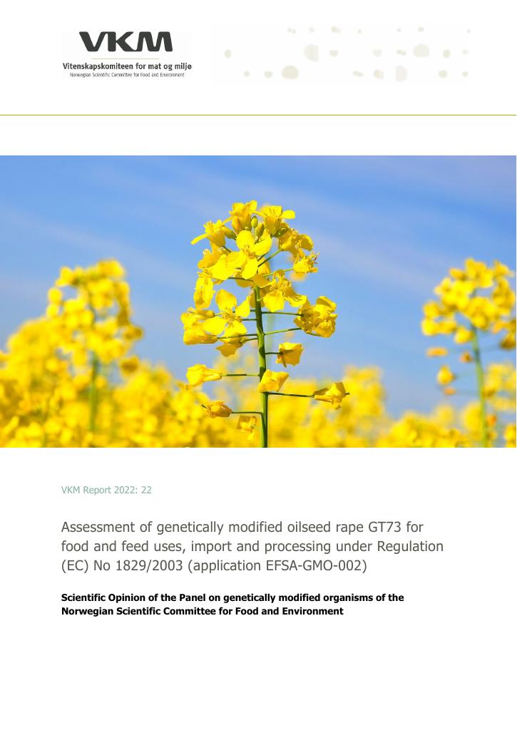 Forsiden av dokumentet Assessment of genetically modified oilseed rape GT73 for food and feed uses, import and processing under Regulation (EC) No 1829/2003 (application EFSA-GMO-002)