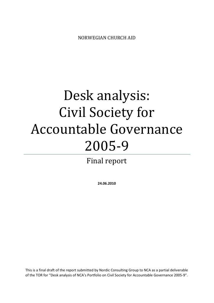 Forsiden av dokumentet Desk analysis: Civil Society for Accountable Governance 2005-2009