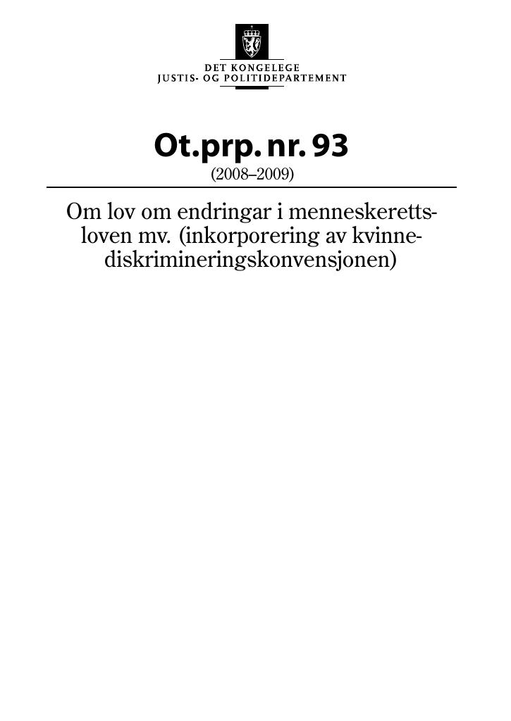 Forsiden av dokumentet Ot.prp. nr. 93 (2008-2009)