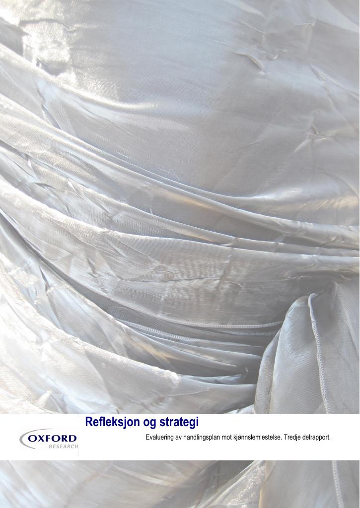 Forsiden av dokumentet Refleksjon og strategi : evaluering av handlingsplan mot kjønnslemlestelse