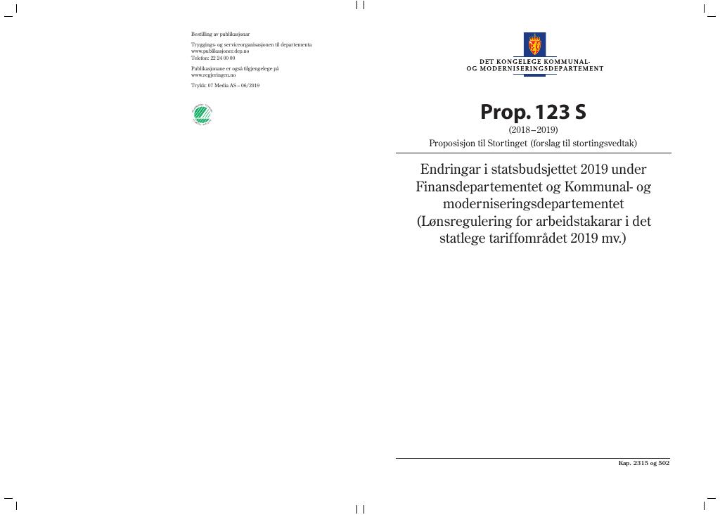 Forsiden av dokumentet Prop. 123 S (2018–2019)