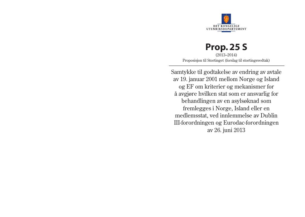 Forsiden av dokumentet Prop. 25 S (2013–2014)