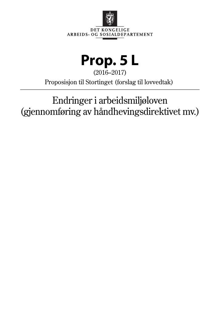 Forsiden av dokumentet Prop. 5 L (2016–2017)