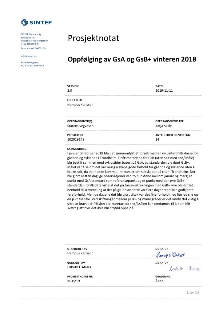 Forsiden av dokumentet Oppfølging av GsA og GsB+ vinteren 2018