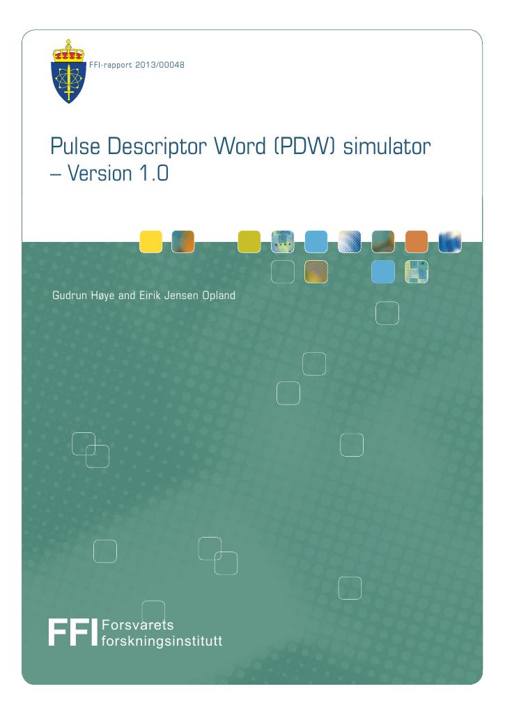 Forsiden av dokumentet Pulse Descriptor Word (PDW) simulator - version 1.0