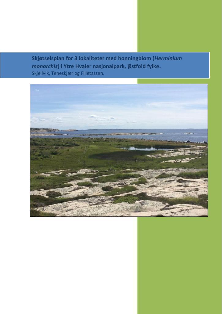 Forsiden av dokumentet Skjøtselsplan for 3 lokaliteter med honningblom (Herminium monorchis) i Ytre Hvaler nasjonalpark, Østfold fylke