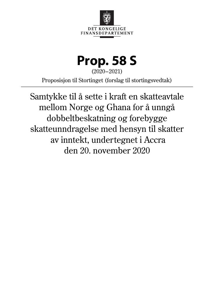 Forsiden av dokumentet Prop. 58 S (2020–2021)