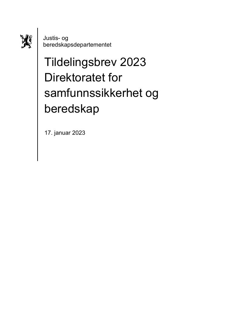 Tildelingsbrev Direktoratet For Samfunnssikkerhet Og Beredskap 2023 - Kudos