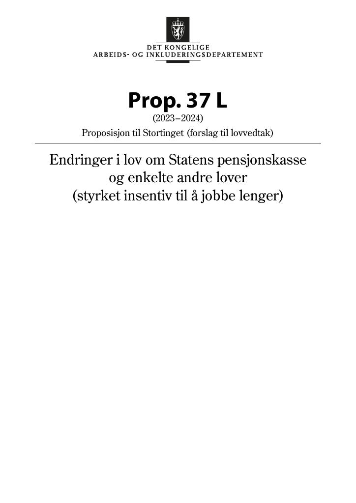 Forsiden av dokumentet Prop. 37 L (2023–2024)