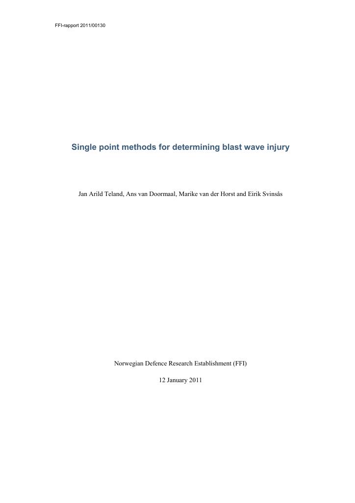 Forsiden av dokumentet Single point methods for determining blast wave injury