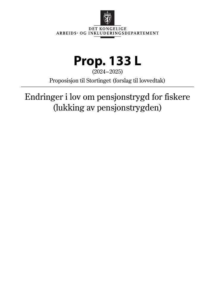Forsiden av dokumentet Prop. 133 L (2024–2025)