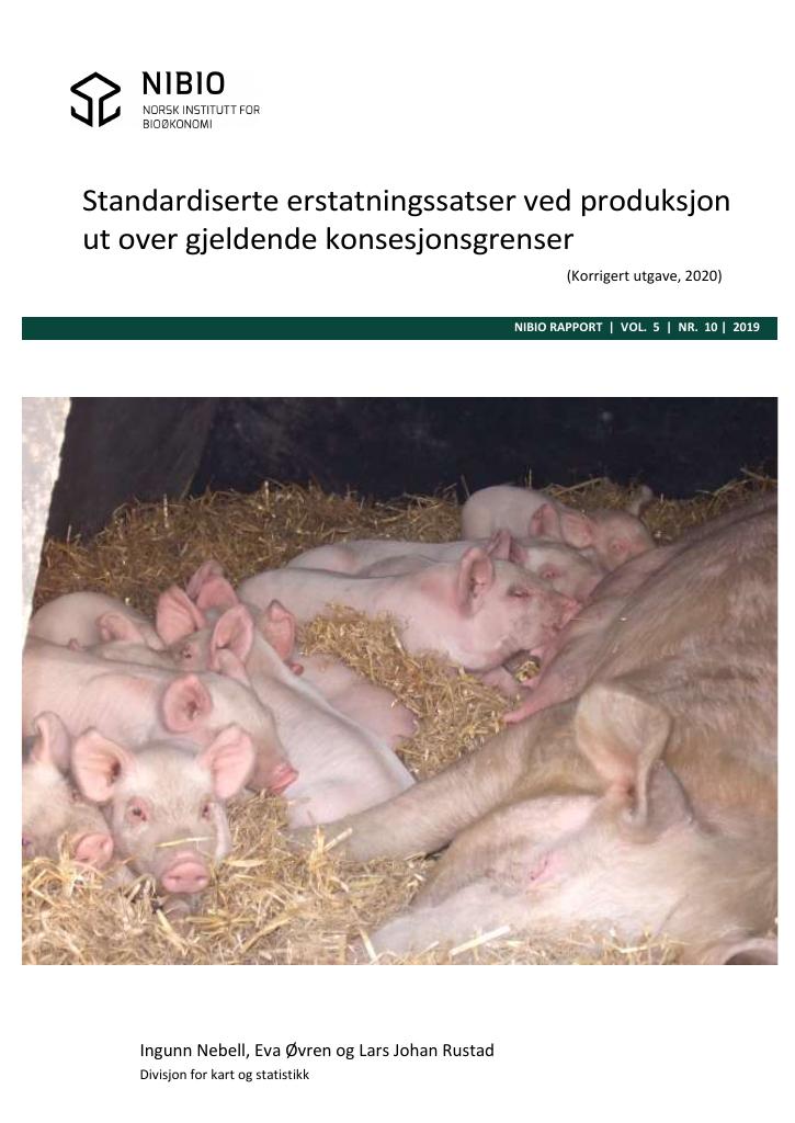 Forsiden av dokumentet Standardiserte erstatningssatser ved produksjon ut over gjeldende konsesjonsgrenser