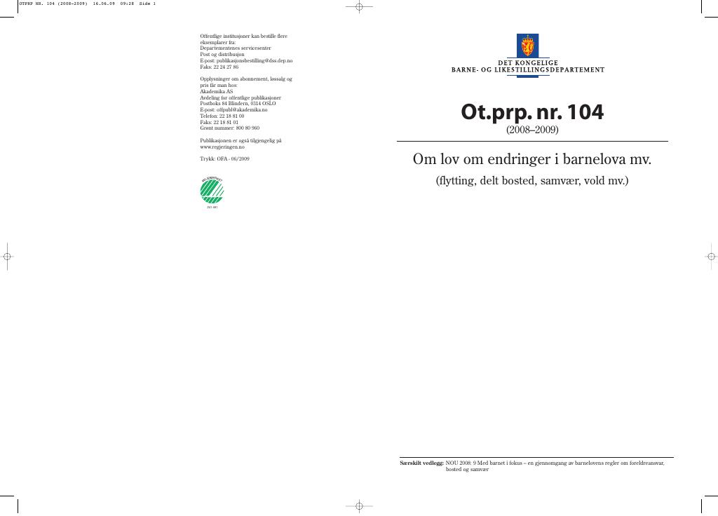 Forsiden av dokumentet Ot.prp. nr. 104 (2008-2009)