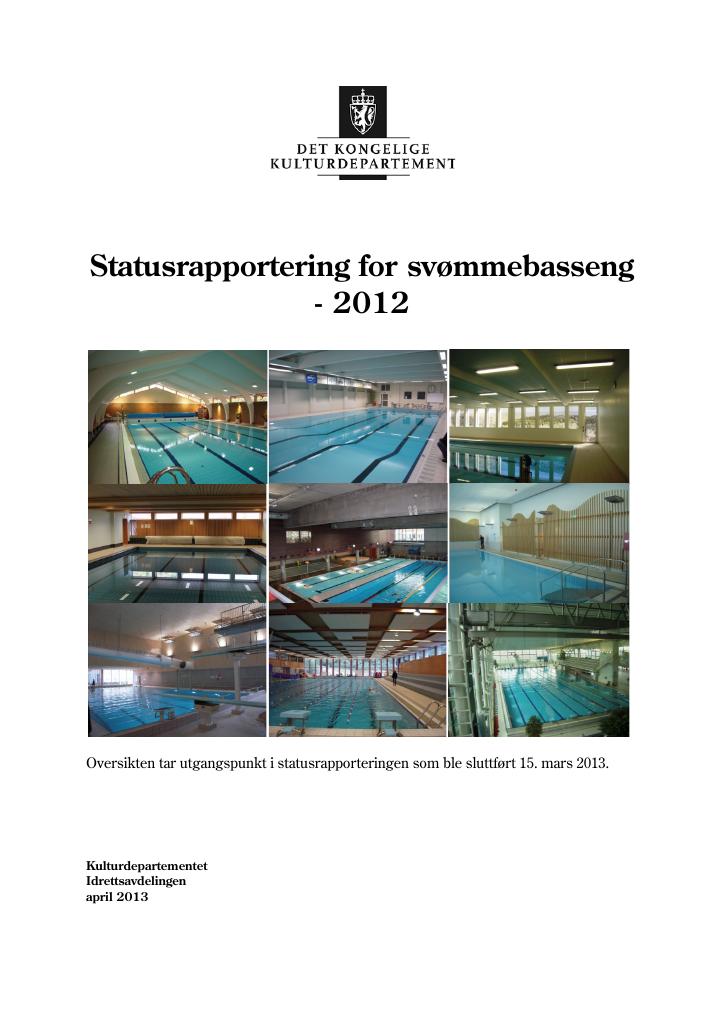 Forsiden av dokumentet Statusrapportering for svømmebasseng - 2012