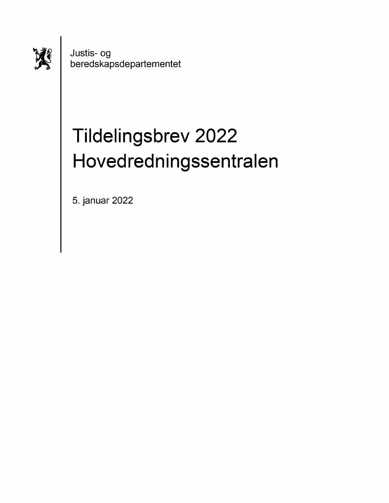 Forsiden av dokumentet Tildelingsbrev Hovedredningssentralen 2022