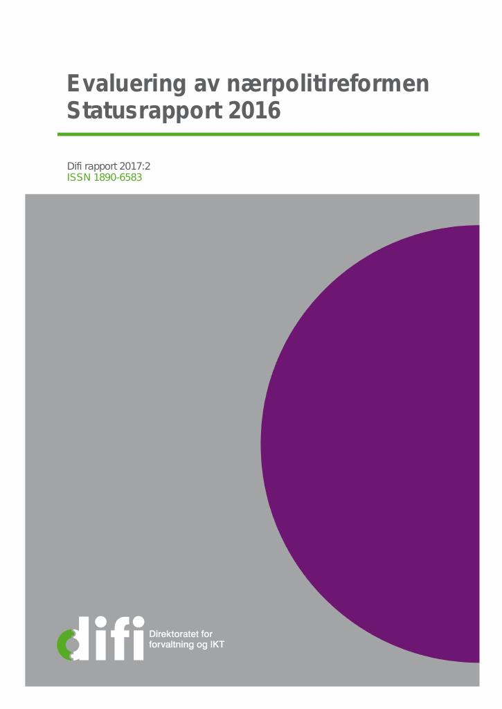 Forsiden av dokumentet Evaluering av nærpolitireformen - Statusrapport 2016