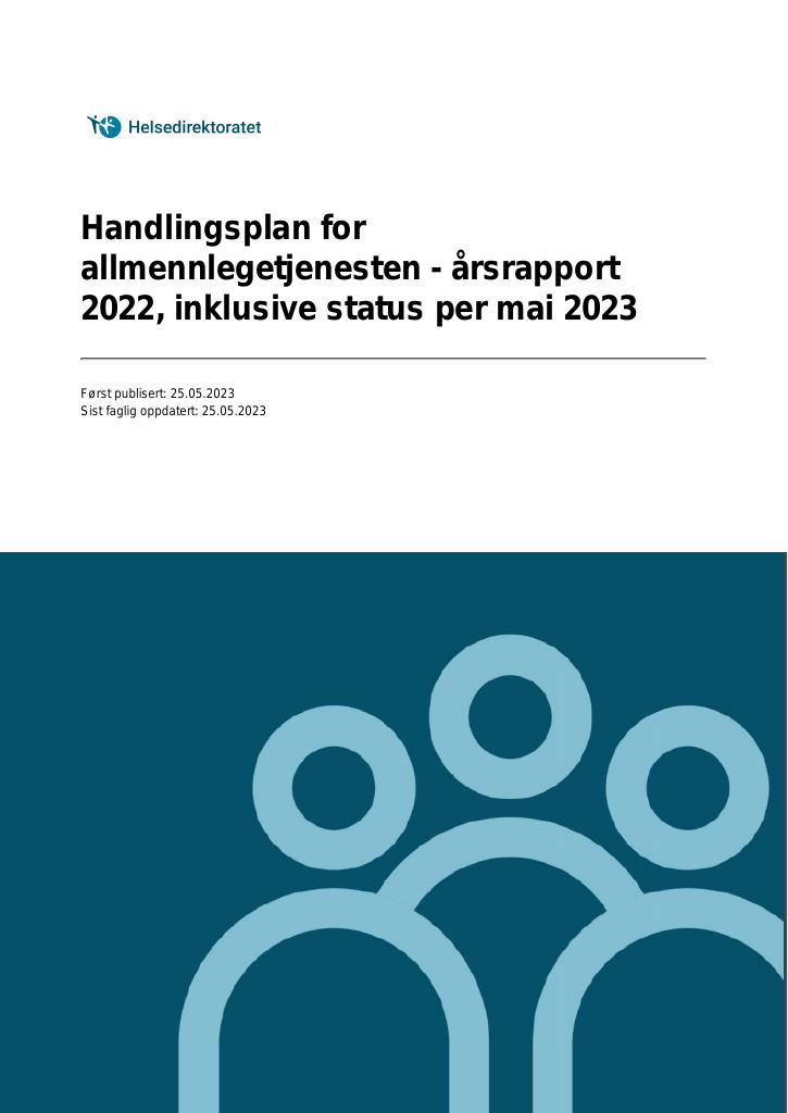 Forsiden av dokumentet Handlingsplan for allmennlegetjenesten - årsrapport 2022, inklusive status per mai 2023