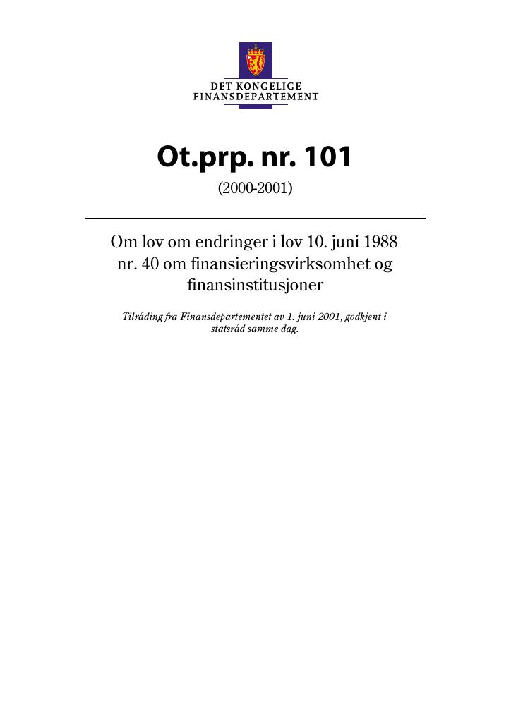 Forsiden av dokumentet Ot.prp. nr. 101 (2000-2001)