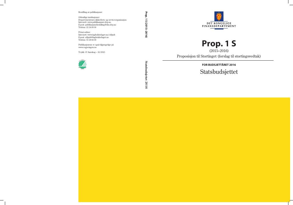 Forsiden av dokumentet Prop. 1 S (2015–2016)