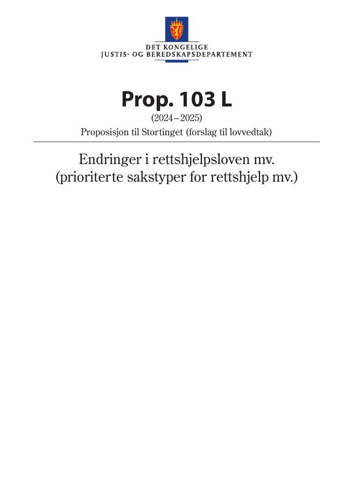 Forsiden av dokumentet Prop. 103 L (2024–2025)