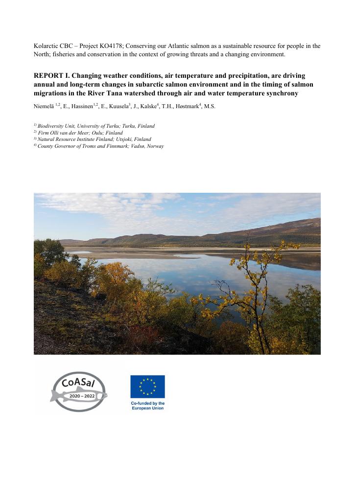 Forsiden av dokumentet REPORT I annual and long-term changes in subarctic salmon environment