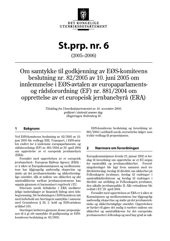 Forsiden av dokumentet St.prp. nr. 6 (2005-2006)