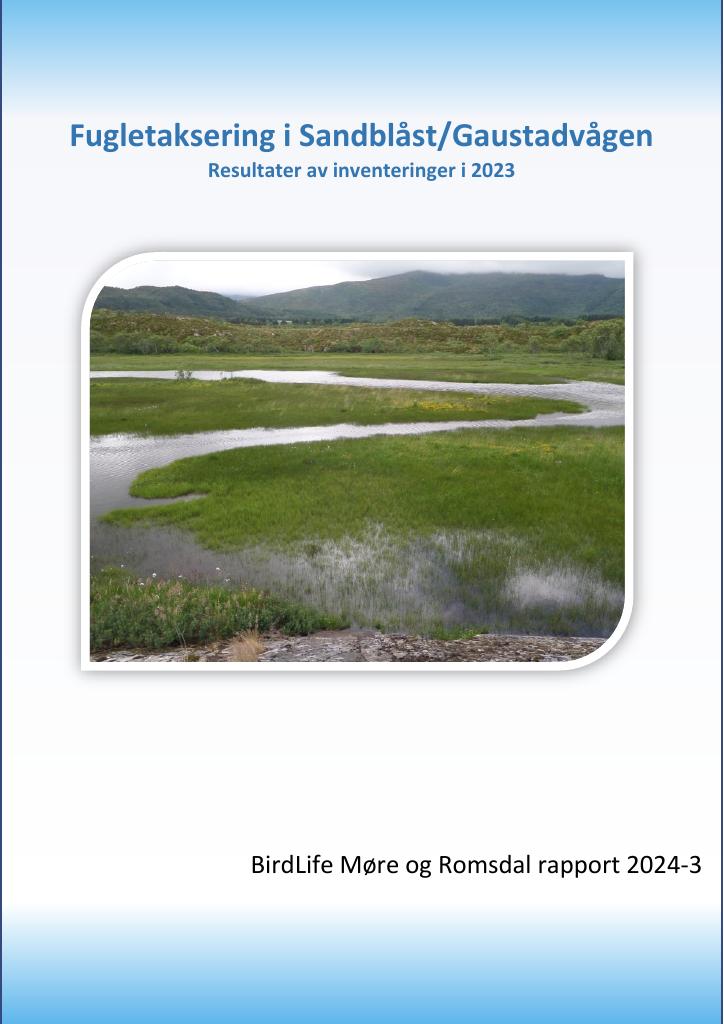 Forsiden av dokumentet Gjeldnes, Ø., Gjeldnes, A. & Gaarder, G. : Fugletaksering i Sandblåst-/Gaustadvågen naturreservat. Resultater av inventeringer i 2023. BirdLife Møre og Romsdal, rapport 2024-3