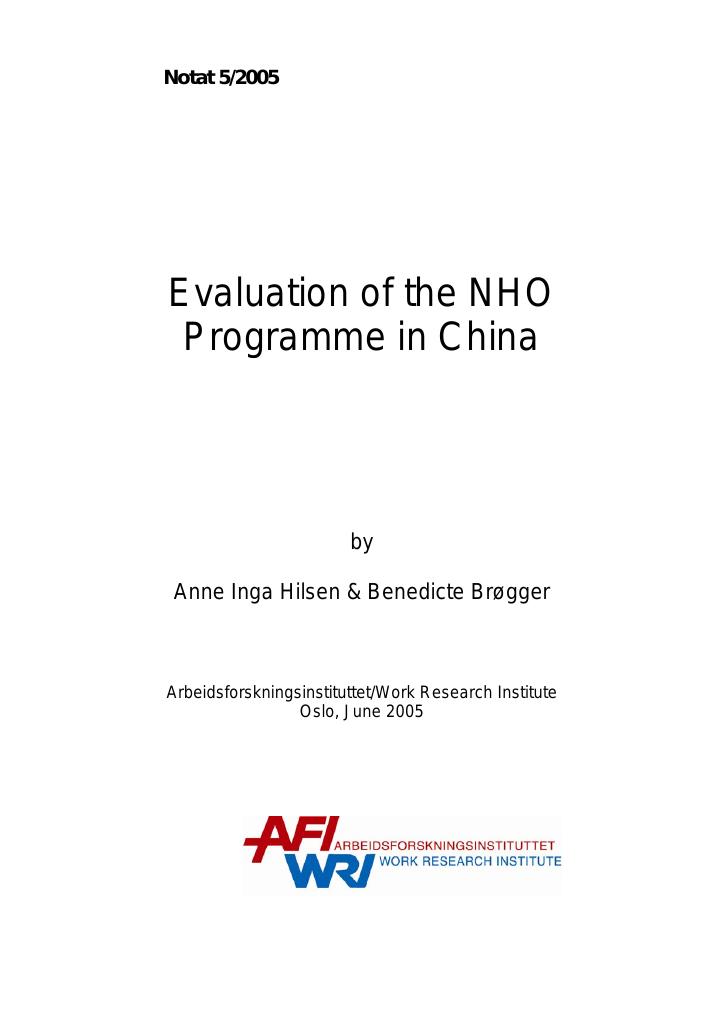 Forsiden av dokumentet Evaluation of NHO programme in China