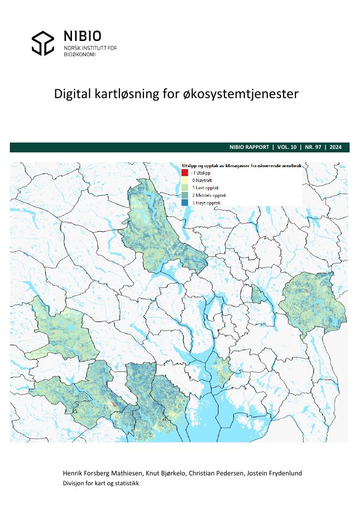 Forsiden av dokumentet Digital kartløsning for økosystemtjenester