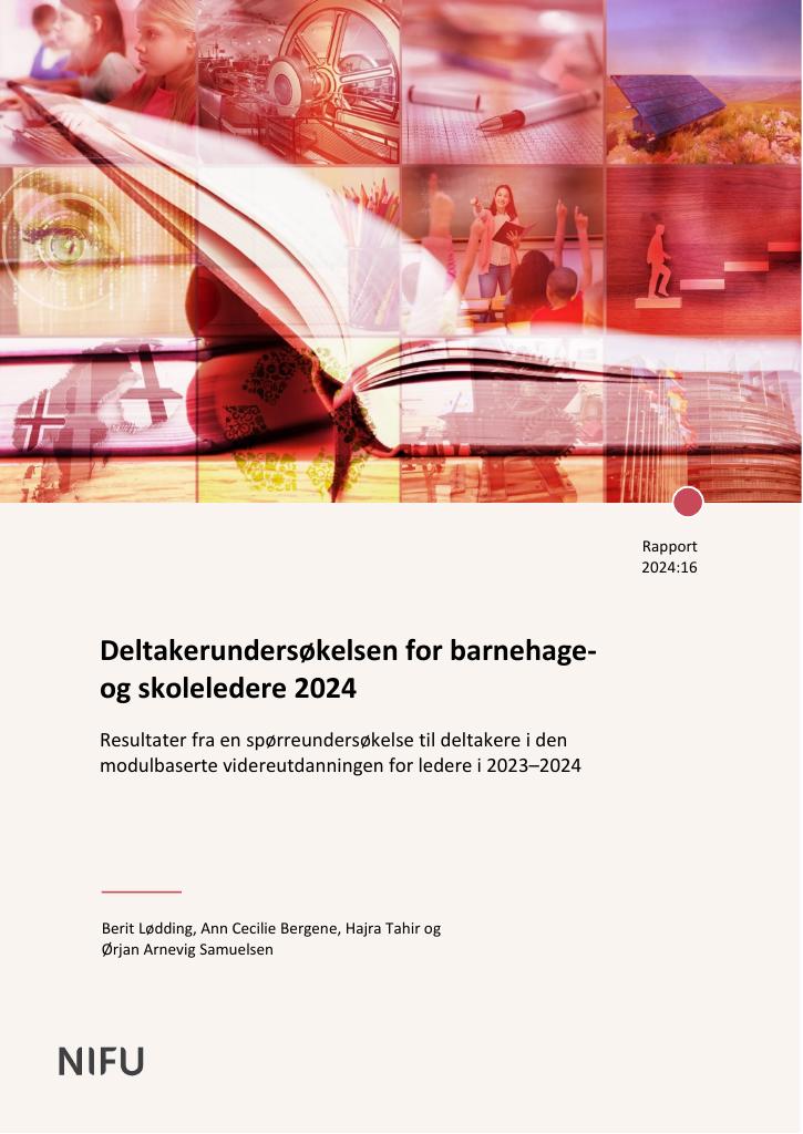 Forsiden av dokumentet Deltakerundersøkelsen for barnehage- og skoleledere 2024