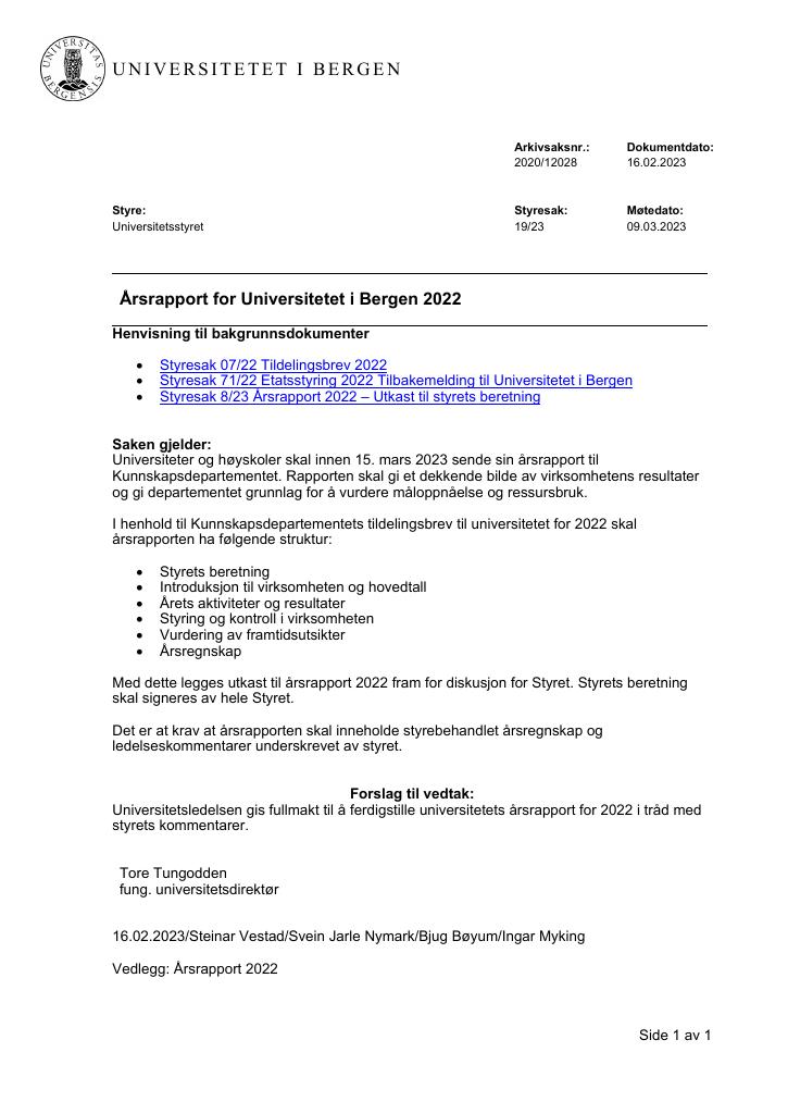 Forsiden av dokumentet Årsrapport Universitetet i Bergen 2022