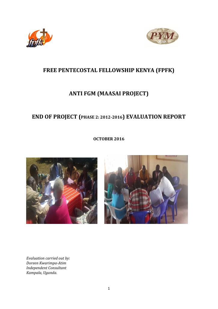 Forsiden av dokumentet Anti FGM (Maasai project) End of project (Phase 2 2012-2016) Evaluation report