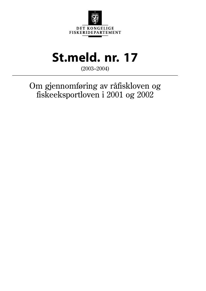 Forsiden av dokumentet St.meld. nr. 17 (2003-2004)