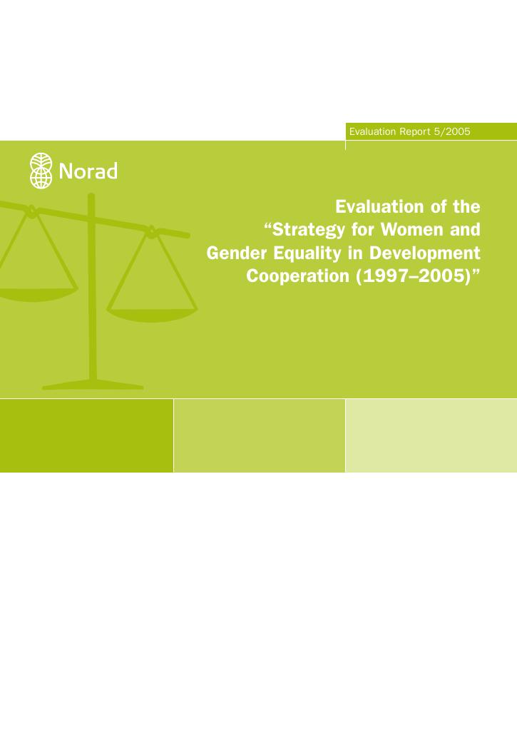 Forsiden av dokumentet Evaluation of the "Strategy for Women and Gender Equality in Development Cooperation (1997-2005)"