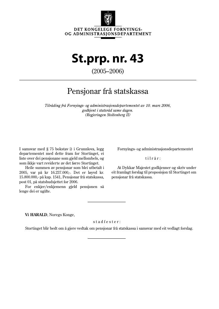 Forsiden av dokumentet St.prp. nr. 43 (2005-2006)