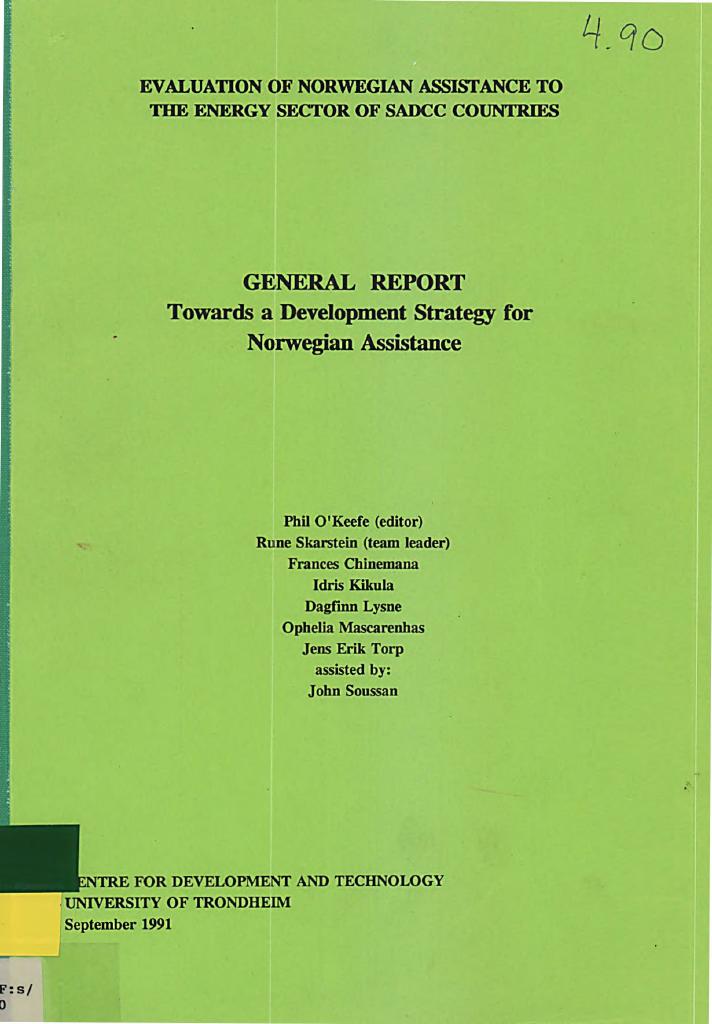 Forsiden av dokumentet Evaluation of Norwegian Assistance to the Energy Sector of SADCC Countries