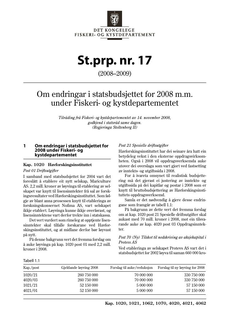 Forsiden av dokumentet St.prp. nr. 17 (2008-2009)