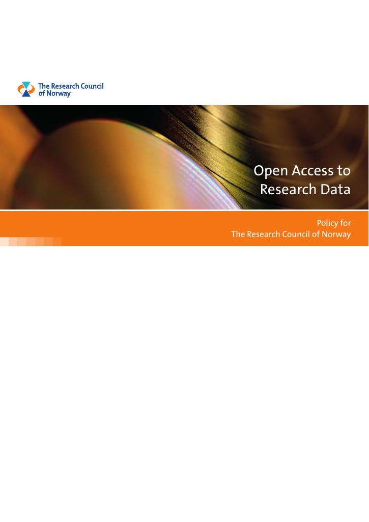 Forsiden av dokumentet Open Access to Research data