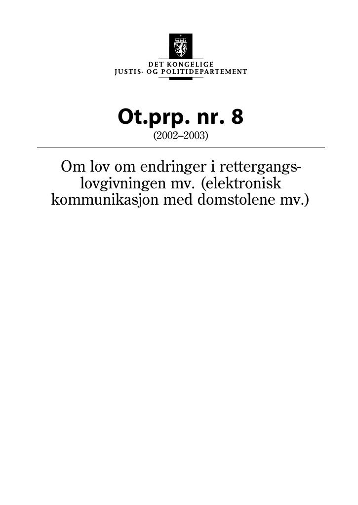 Forsiden av dokumentet Ot.prp. nr. 8 (2002-2003)