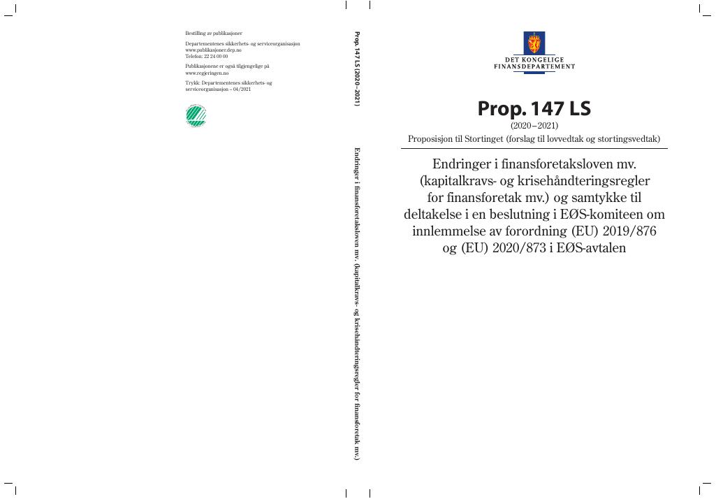 Forsiden av dokumentet Prop. 147 LS (2020–2021)