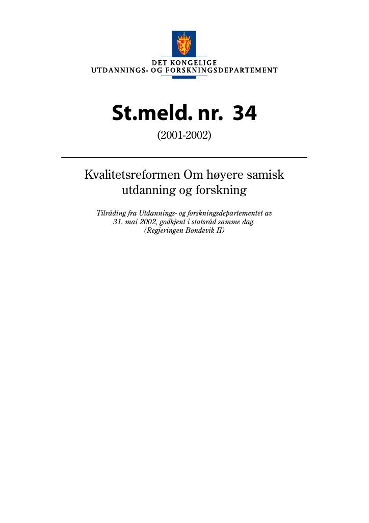 Forsiden av dokumentet St.meld. nr. 34 (2001-2002)