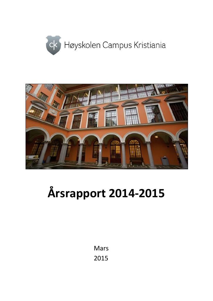 Forsiden av dokumentet Årsrapport Høyskolen Kristiania (t.o.m. 2018 vår) 2014