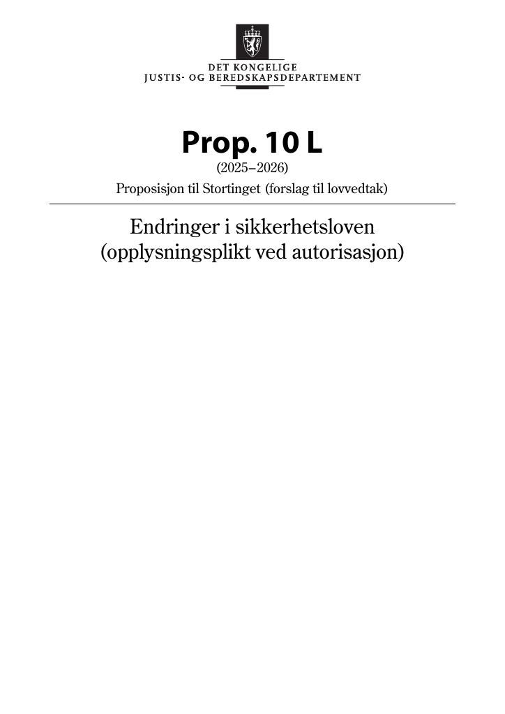 Forsiden av dokumentet Prop. 10 L (2025–2026)