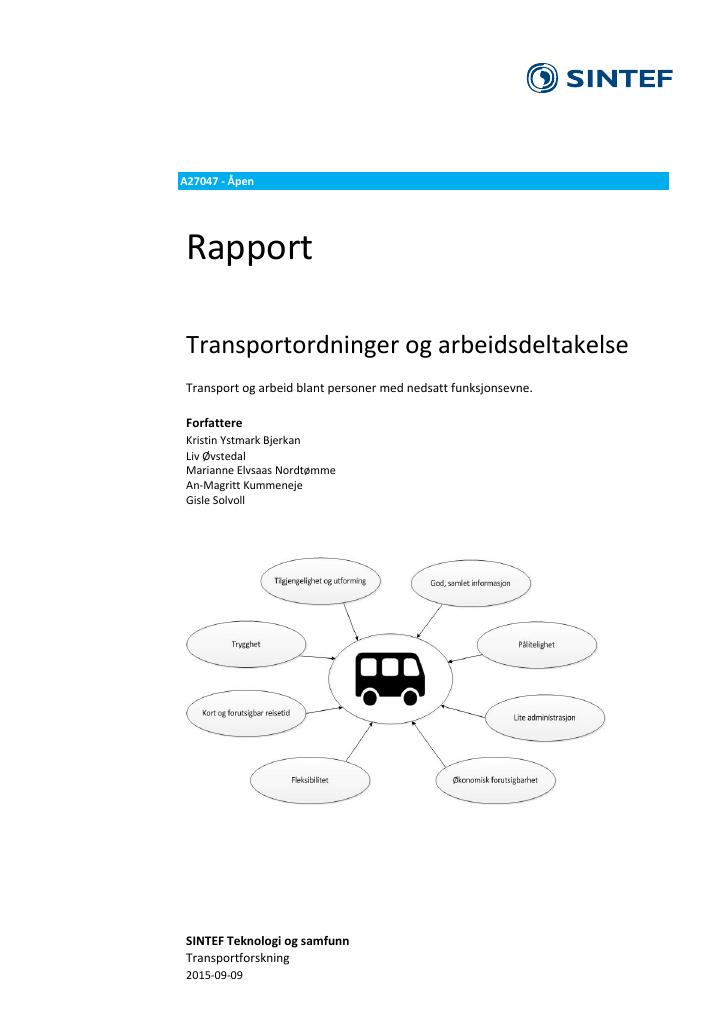 Forsiden av dokumentet Transportordninger og arbeidsdeltakelse. Transport og arbeid blant personer med nedsatt funksjonsevne