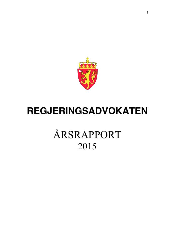 Forsiden av dokumentet Årsrapport Regjeringsadvokaten 2015