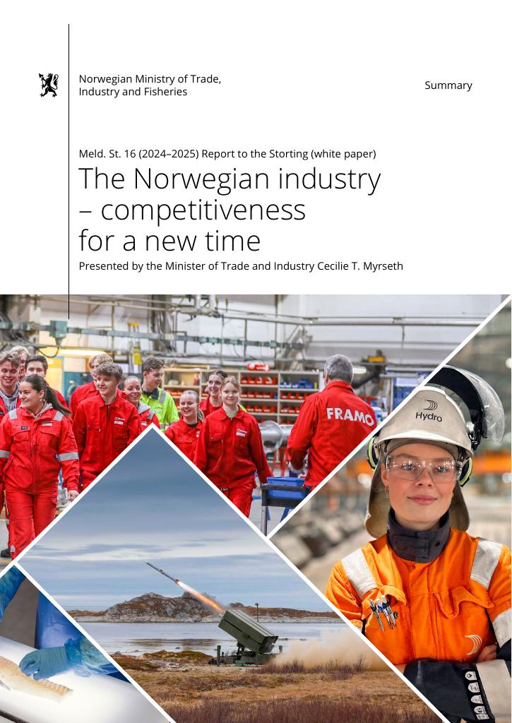 Forsiden av dokumentet The Norwegian industry – competitiveness for a new time