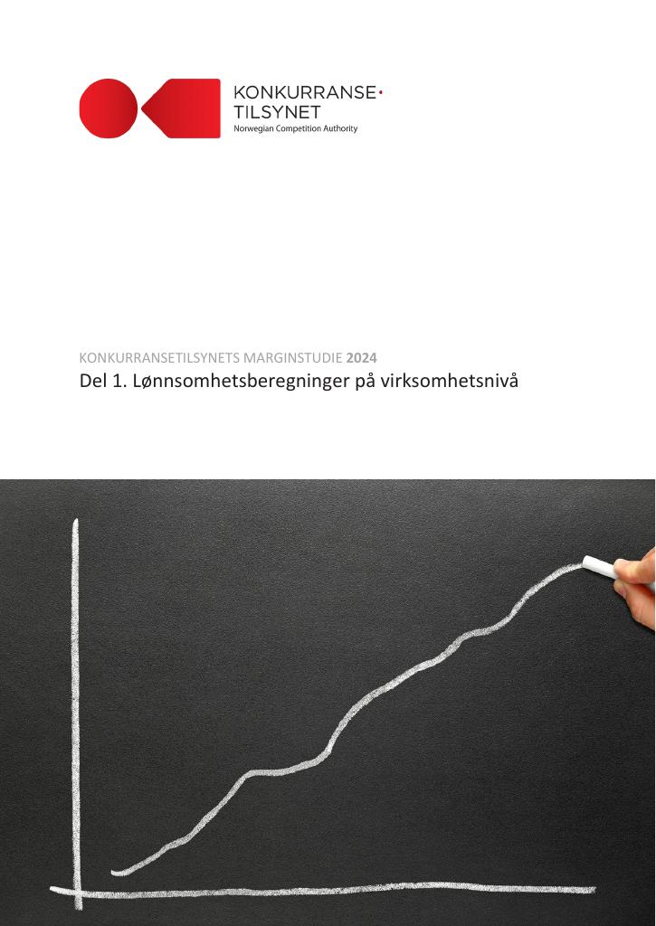 Forsiden av dokumentet Konkurransetilsynets marginstudie 2024 - 
Del 1. Lønnsomhetsberegninger på virksomhetsnivå