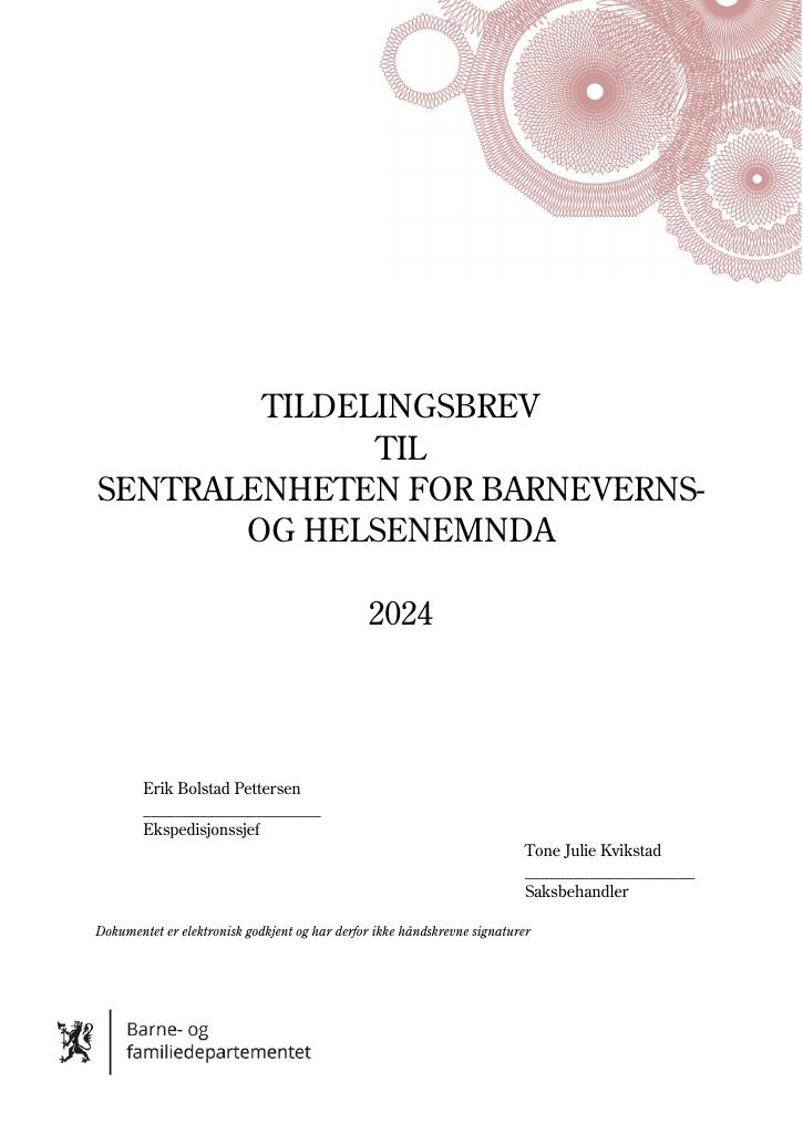 Forsiden av dokumentet Tildelingsbrev 2024