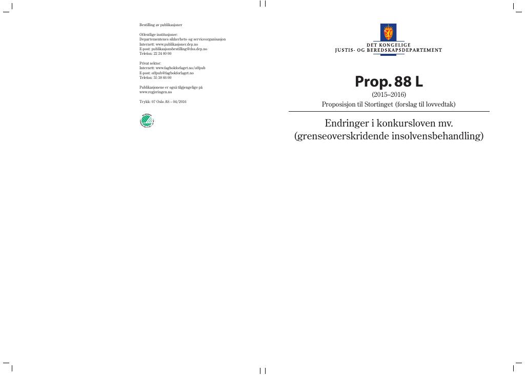 Forsiden av dokumentet Prop. 88 L (2015–2016)